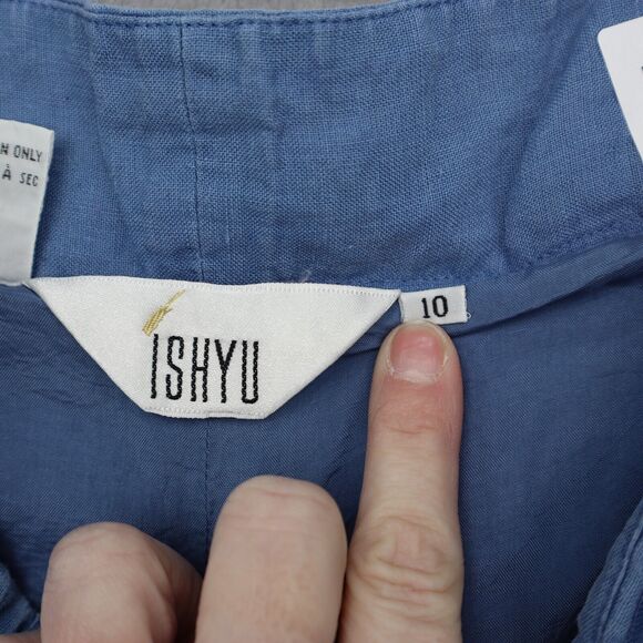 ISHU Shorts Womens 10 Blue Bermuda High Rise Elastic Waist Button Zip Pleated - Picture 2 of 15